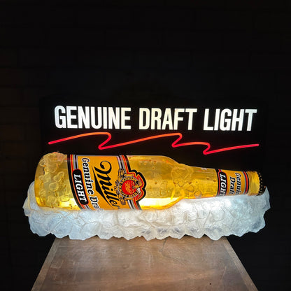 MILLER GENUINE DRAFT LIGHT BEER LIGHT UP BOTTLE 3-D SIGN BAR MAN CAVE WORKS