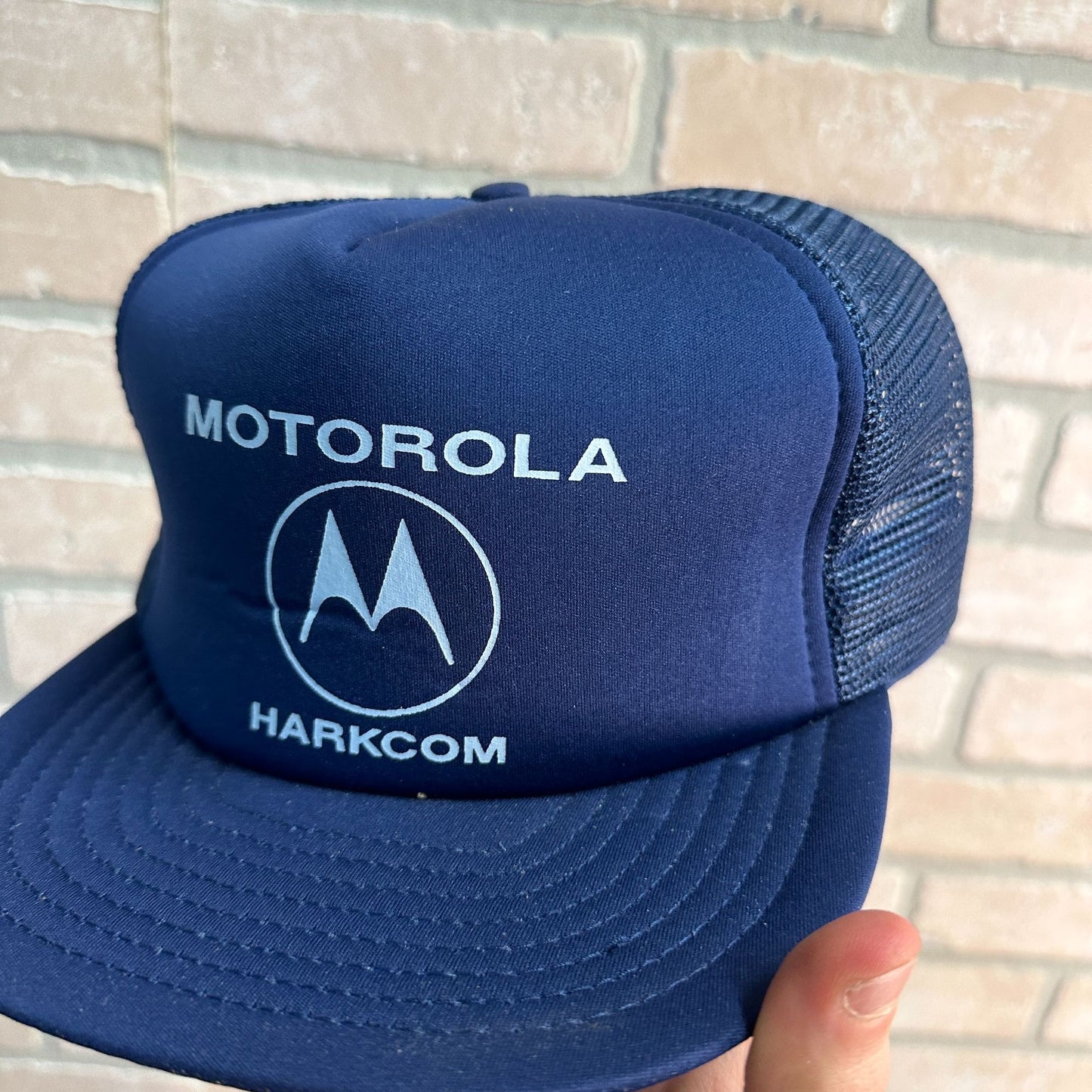 VINTAGE MOTOROLA HAT FOAM MESH TRUCKER ADJUSTABLE SNAPBACK CAP NAVY BLUE WHITE