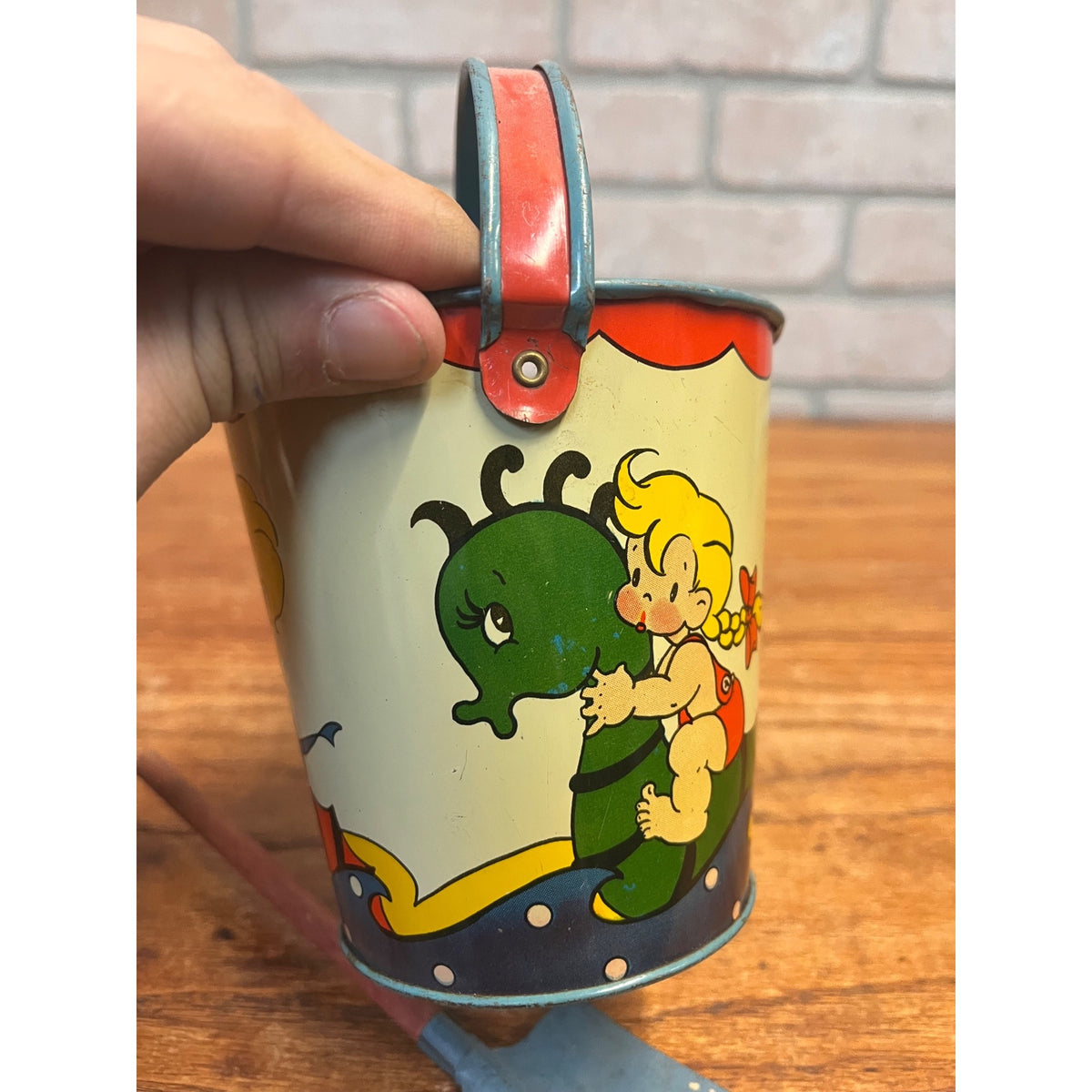 Vintage Ohio Art Tin Litho Child's Sand Toy Pail #128 Seahorse 4.25" T