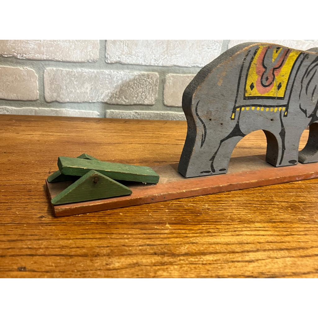 Antique Wooden Mechanical Circus Toy with Elephant As is Folk Art