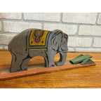 Antique Wooden Mechanical Circus Toy with Elephant As is Folk Art