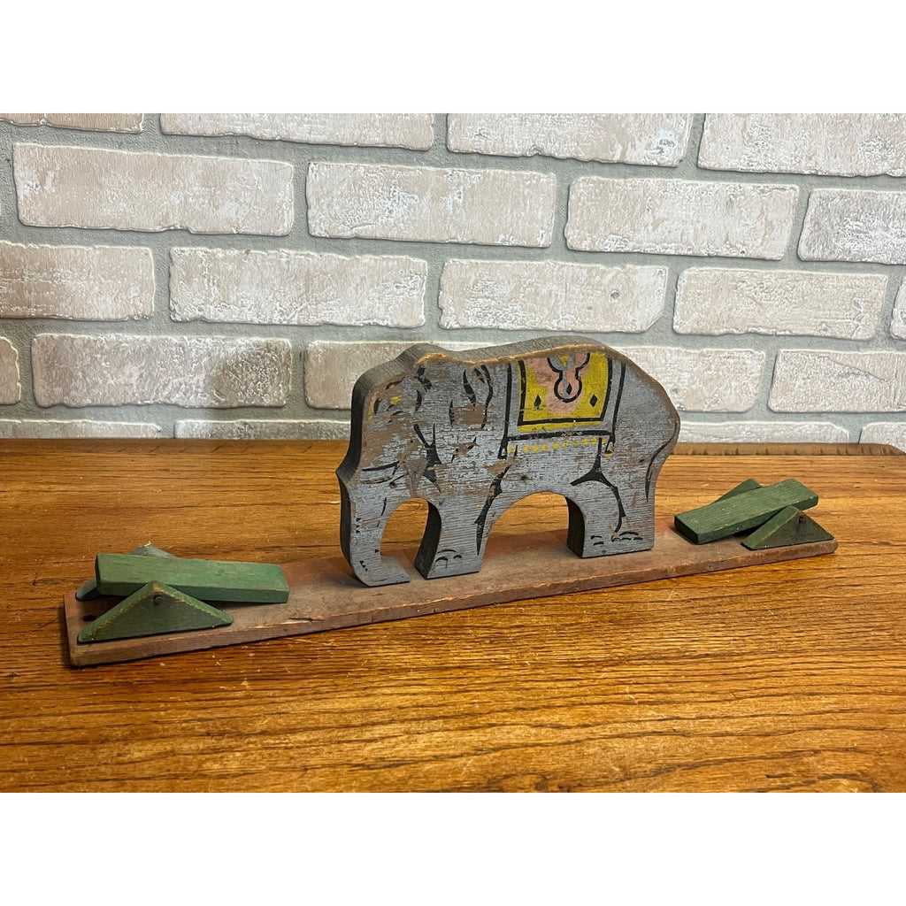 Antique Wooden Mechanical Circus Toy with Elephant As is Folk Art