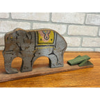 Antique Wooden Mechanical Circus Toy with Elephant As is Folk Art