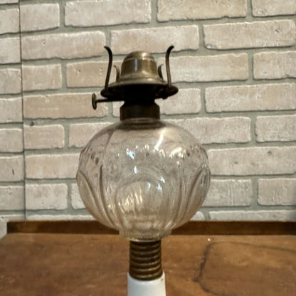 Antique 1800s EAPG Civil War Era Milk Glass Pedestal Oil Kerosene Lamp