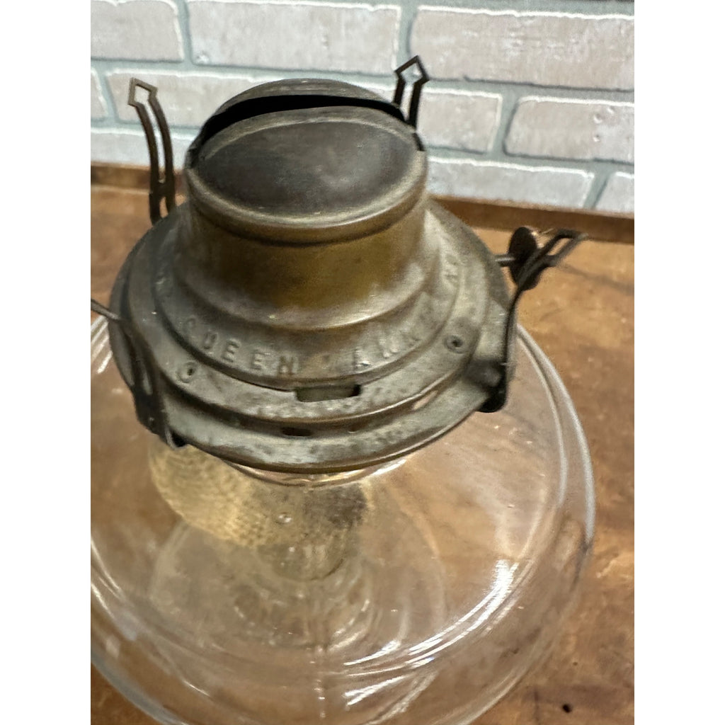 Antique 1900s Riverside 8-Panel Pedestal Oil Lamp Glass EAPG w/ Queen Anne 2 Burner