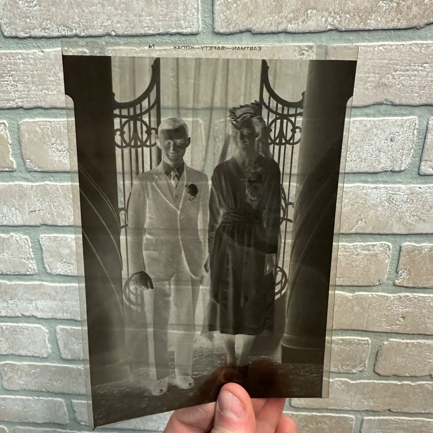 Antique Vintage Lot (2) Photo Negatives Wedding Man & Woman Couple Well- Dressed