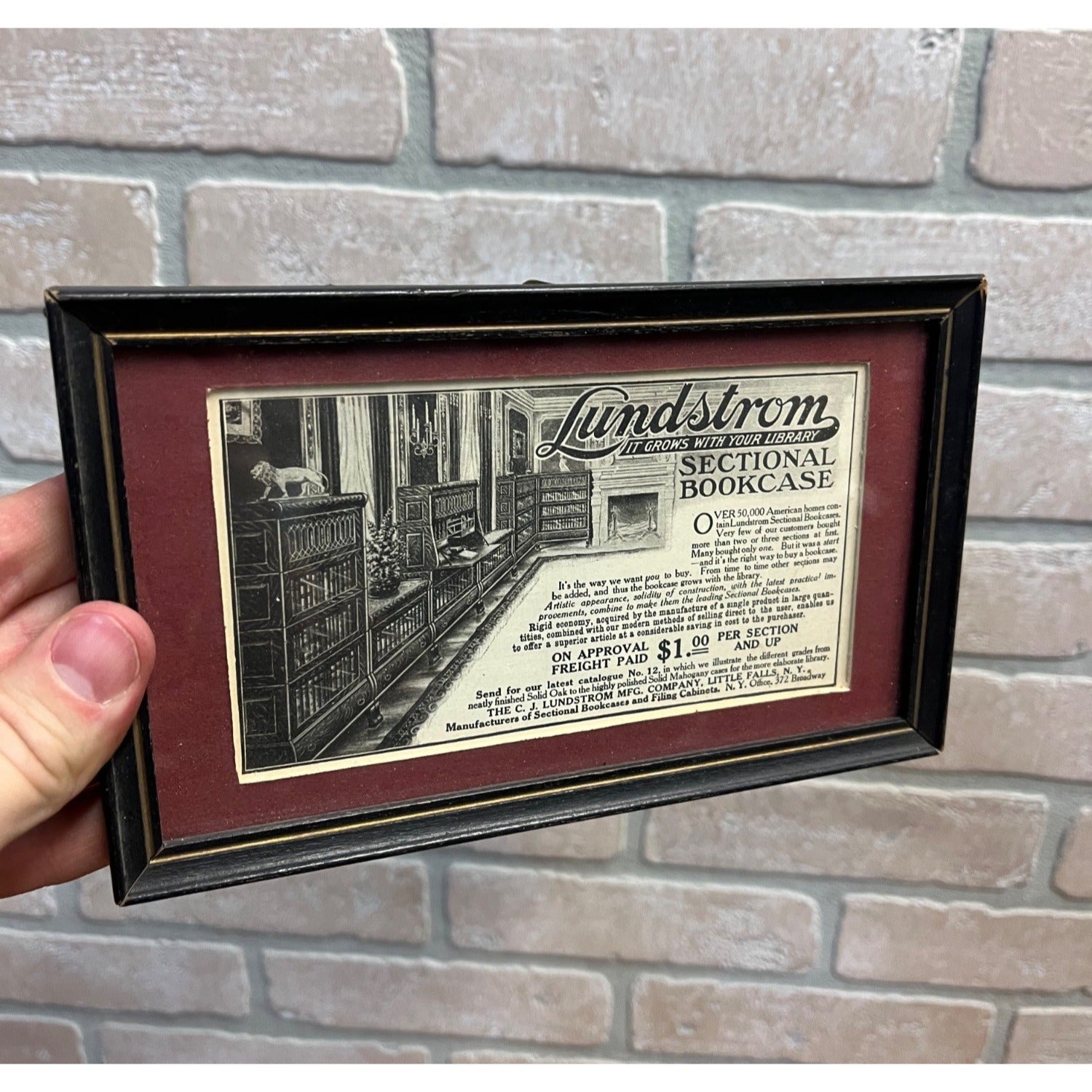 Vintage c1900s Lundstrom Sectional Bookcases Framed Ad Advertisement Sign