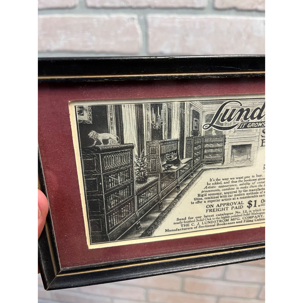 Vintage c1900s Lundstrom Sectional Bookcases Framed Ad Advertisement Sign