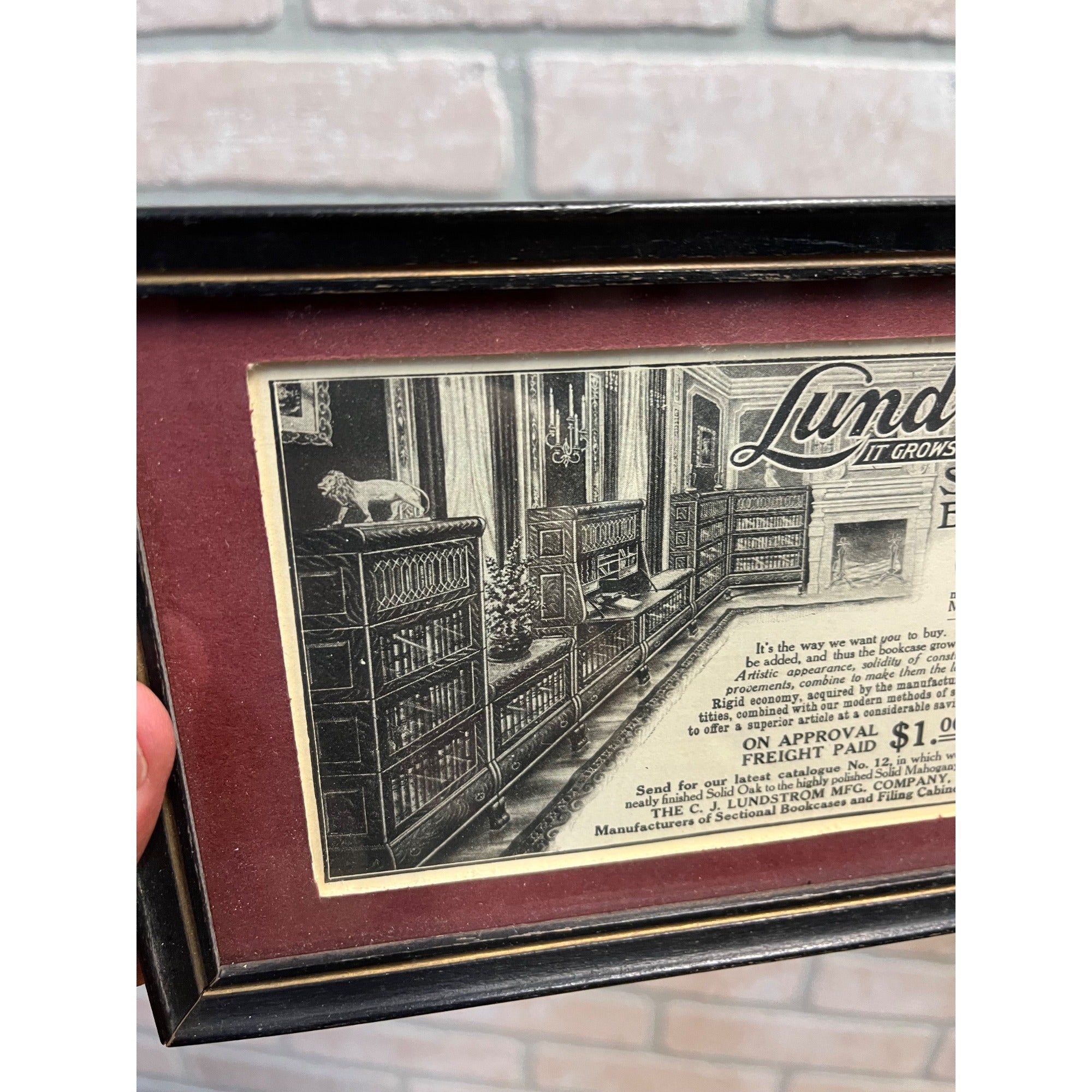 Vintage c1900s Lundstrom Sectional Bookcases Framed Ad Advertisement Sign