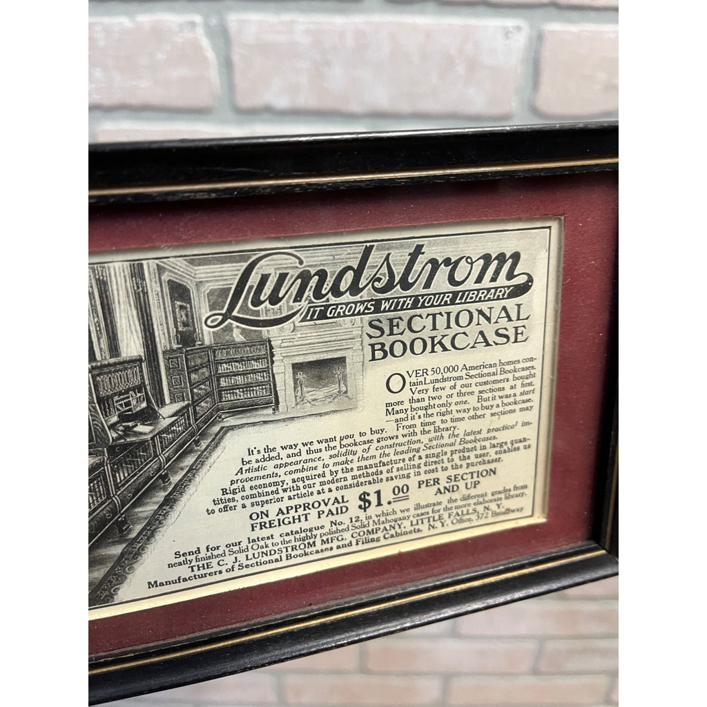 Vintage c1900s Lundstrom Sectional Bookcases Framed Ad Advertisement Sign