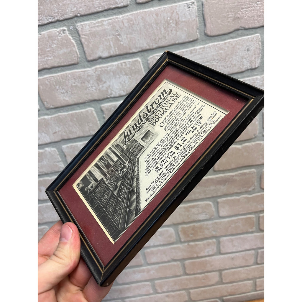 Vintage c1900s Lundstrom Sectional Bookcases Framed Ad Advertisement Sign