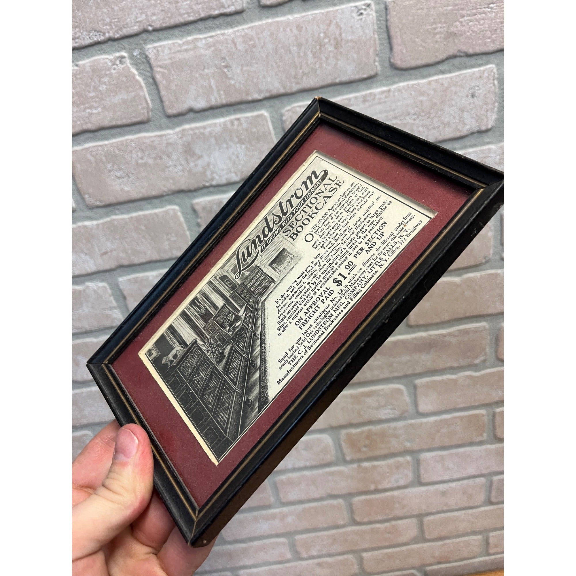 Vintage c1900s Lundstrom Sectional Bookcases Framed Ad Advertisement Sign