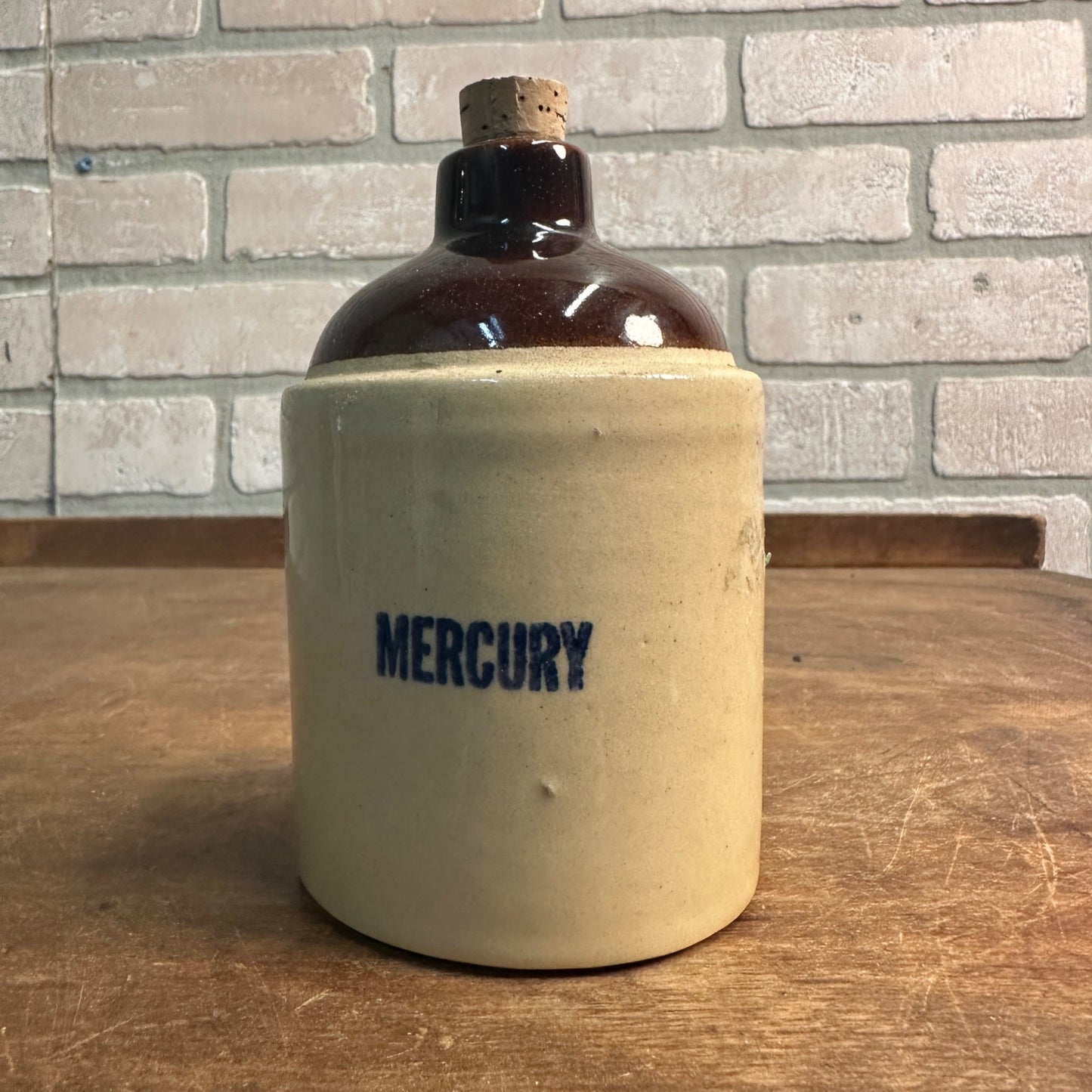 Antique Miniature Stoneware Mercury Jar Bottle Mini Jug Corked Vintage