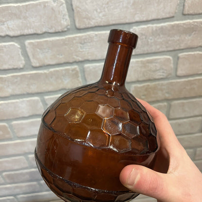 ANTIQUE KORBELINE ANTIQUE HONEYCOMB GRENADE AMBER BROWN GLASS MEDICINE BOTTLE