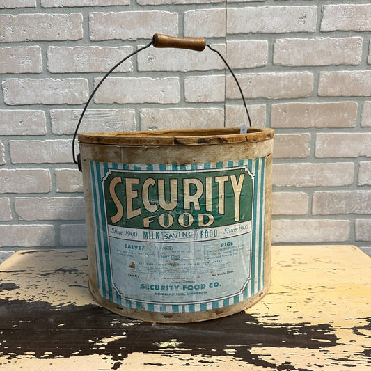 Vintage 1930s Security Food Co. Milk Dairy Cow Food Advertising Pail Minneapolis Minn