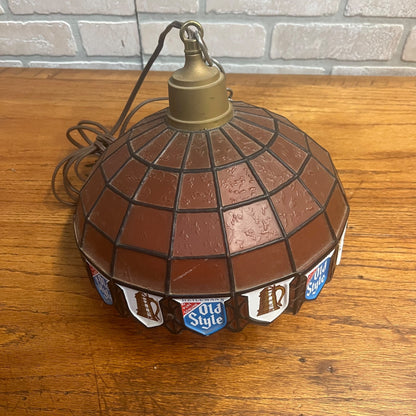 Vintage Heileman Old Style Beer Hanging Tiffany Style Swag Lamp Light 10"