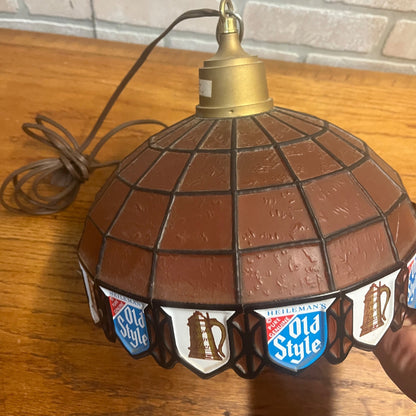 Vintage Heileman Old Style Beer Hanging Tiffany Style Swag Lamp Light 10"