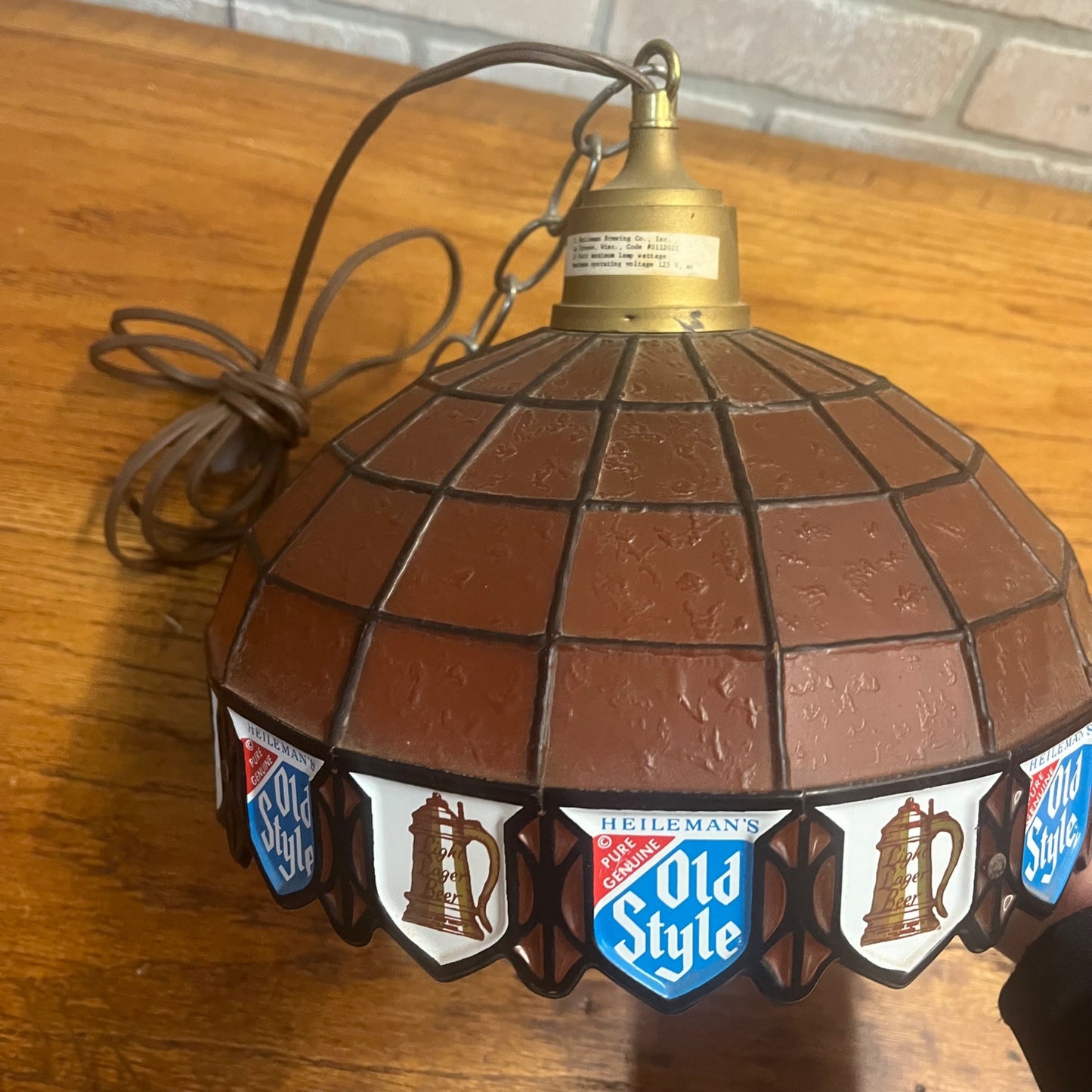 Vintage Heileman Old Style Beer Hanging Tiffany Style Swag Lamp Light 10"