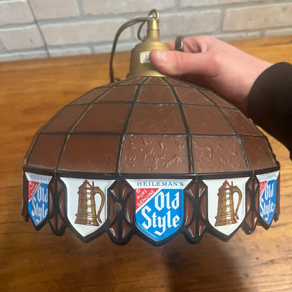 Vintage Heileman Old Style Beer Hanging Tiffany Style Swag Lamp Light 10"