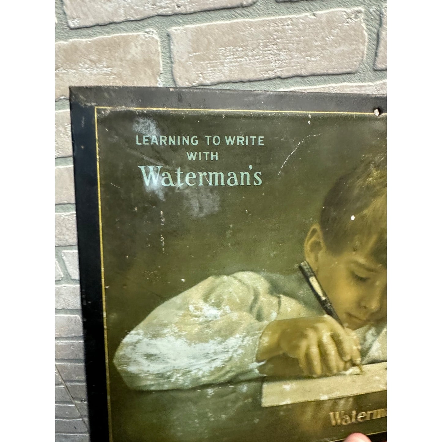 Vintage 1920s Waterman’s Fountain Pen Sign Advertising Store Display Tin-Over-Cardboard