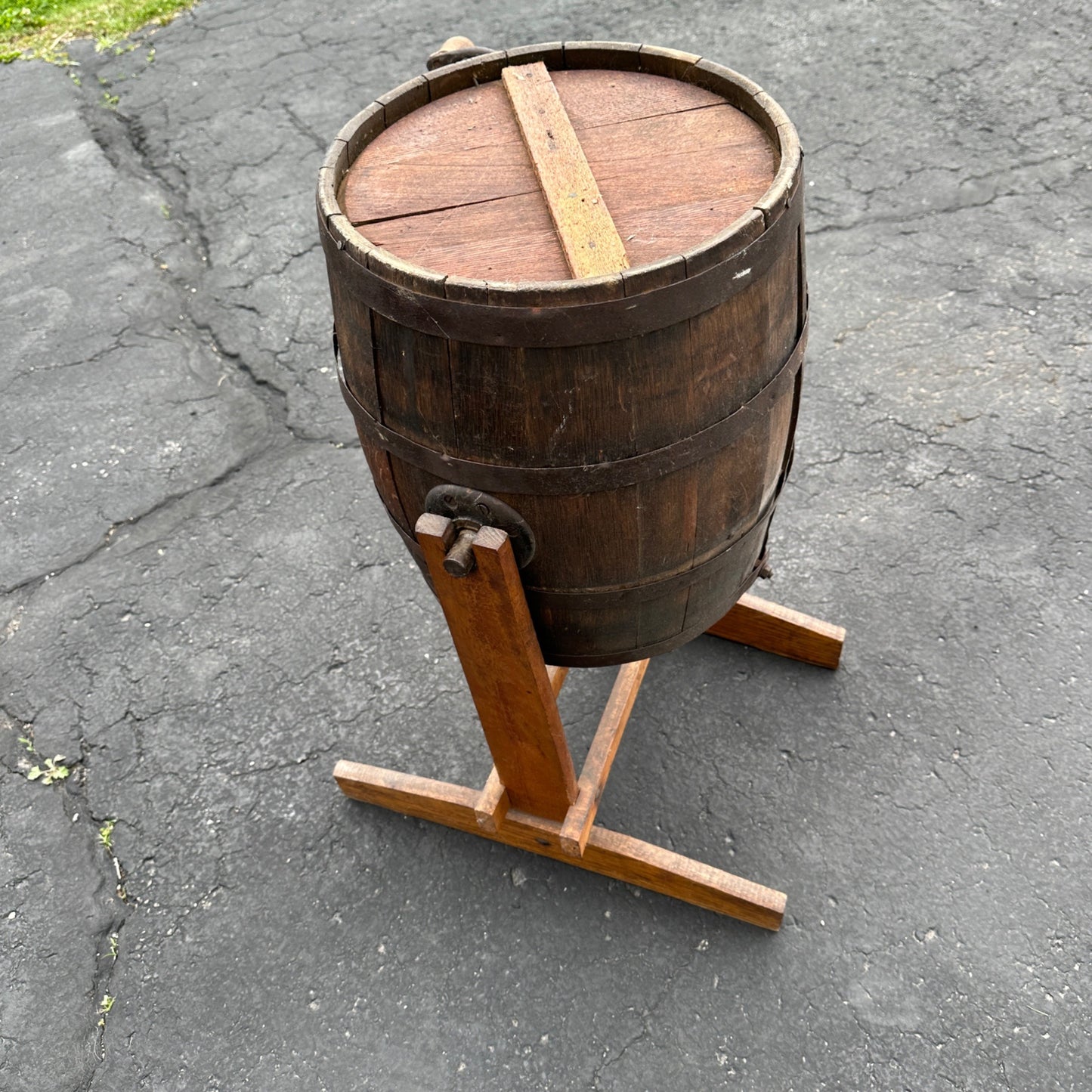 Antique Wooden Butter Churn on Stand No 0. Primitive Dairy Rustic Decor