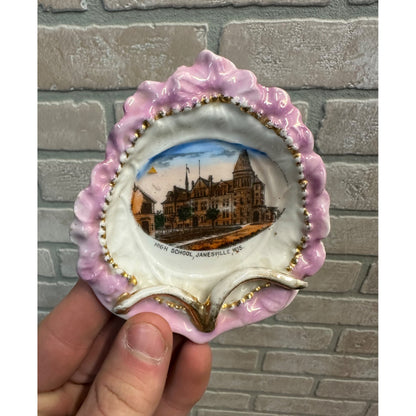 Vintage 1900s Janesville Wis High School Building Souvenir Porcelain Dish