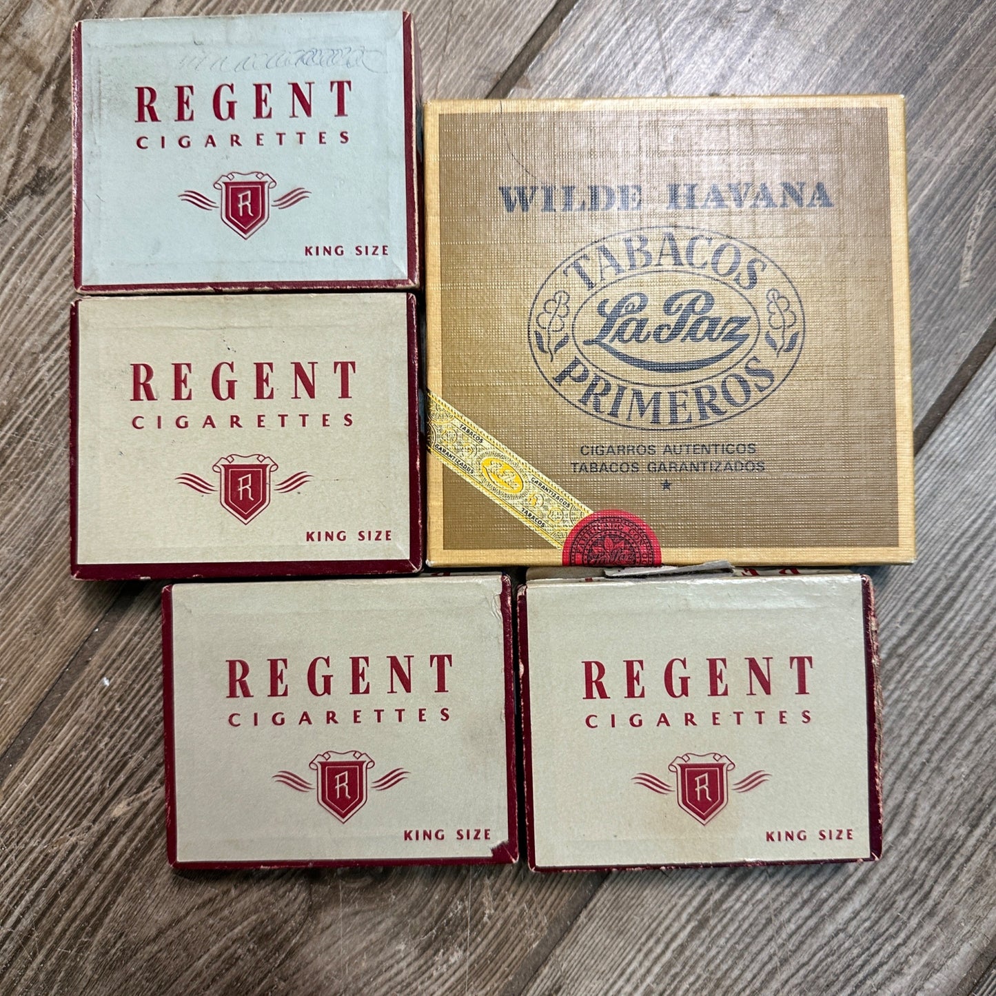 Vintage WWII Era Lot (5) Cardboard Empty Cigarette Boxes Regent + La Paz