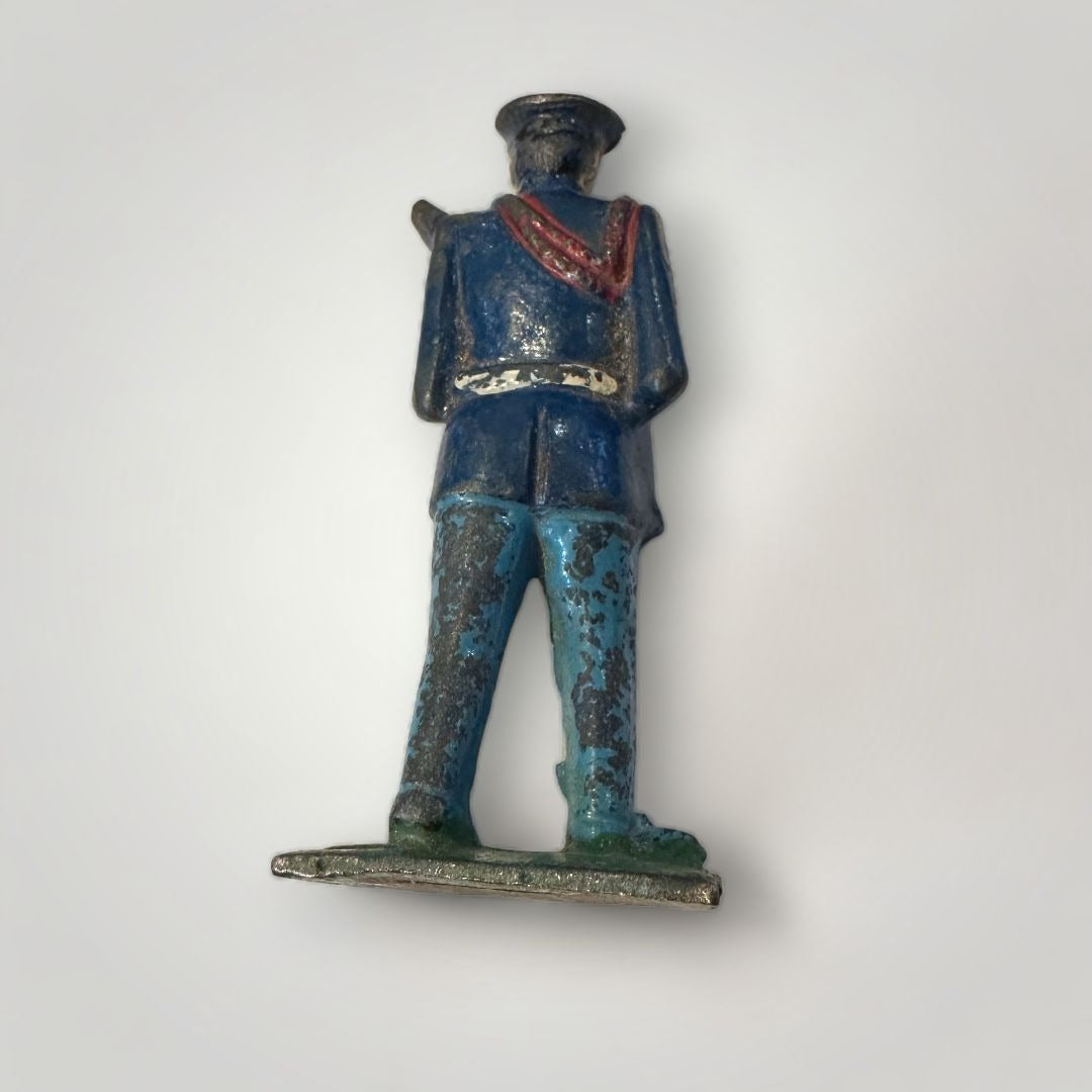 OLD TOY GREY IRON CAST IRON MARCHING MILITARY SOLDIER BLUE UNIFORM PARADE