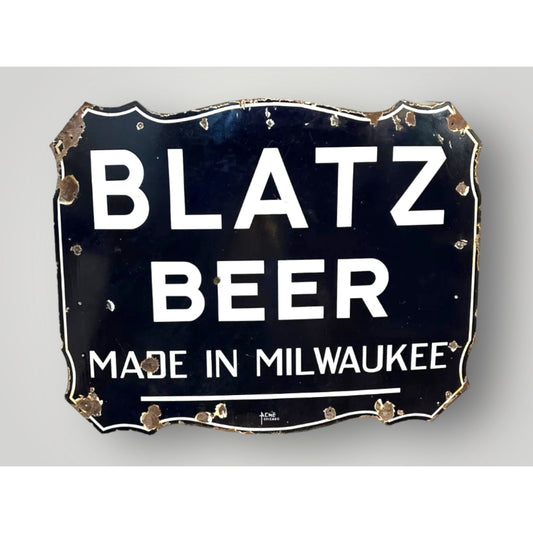 Vintage Blatz Beer Single-Sided Porcelain Advertising Sign Milwaukee Wis