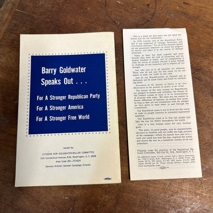 BARRY GOLDWATER SPEAKS OUT ON THE ISSUES 1964 VINTAGE CAMPAIGN BOOKLET