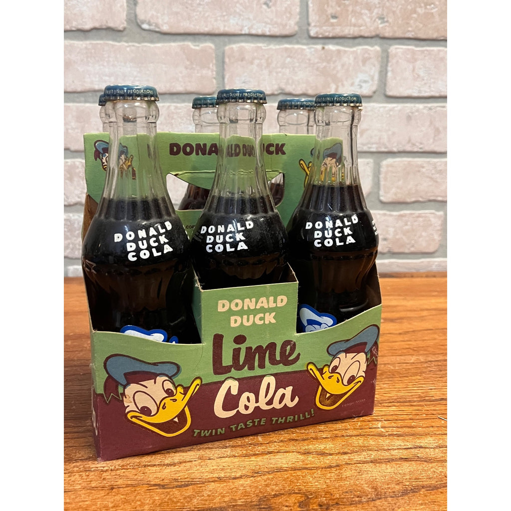 RARE Vintage 1959 Disney Donald Duck Lime Cola Soda Carrier w/ 6 Bottles - MINT