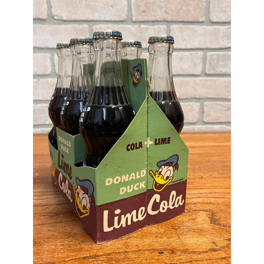 RARE Vintage 1959 Disney Donald Duck Lime Cola Soda Carrier w/ 6 Bottles - MINT