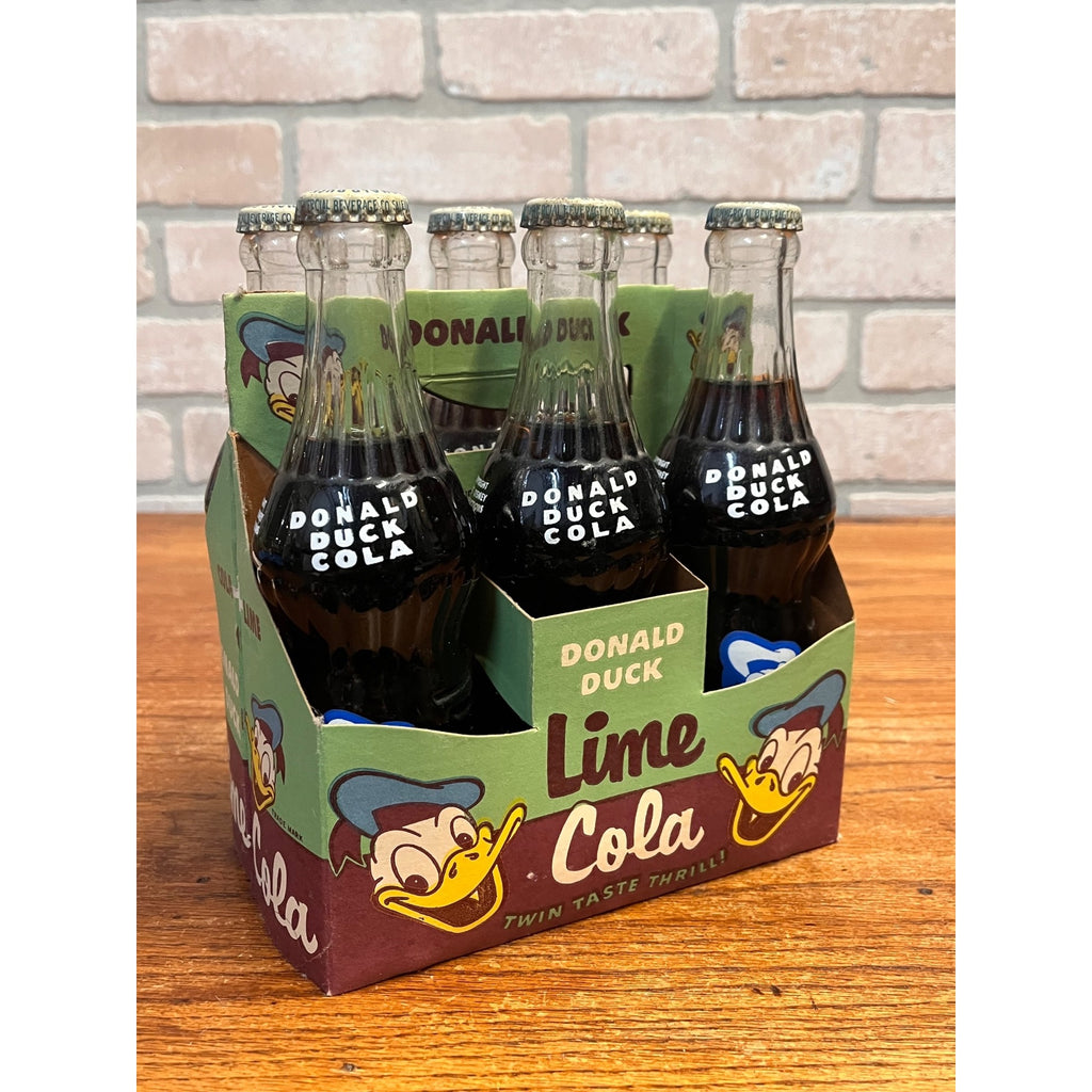RARE Vintage 1959 Disney Donald Duck Lime Cola Soda Carrier w/ 6 Bottles - MINT
