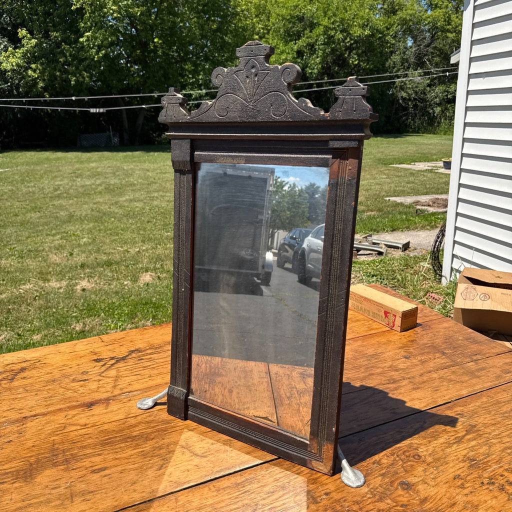 Antique Eastlake Walnut Wall Mirror Victorian Carved Hall Entryway 1880s