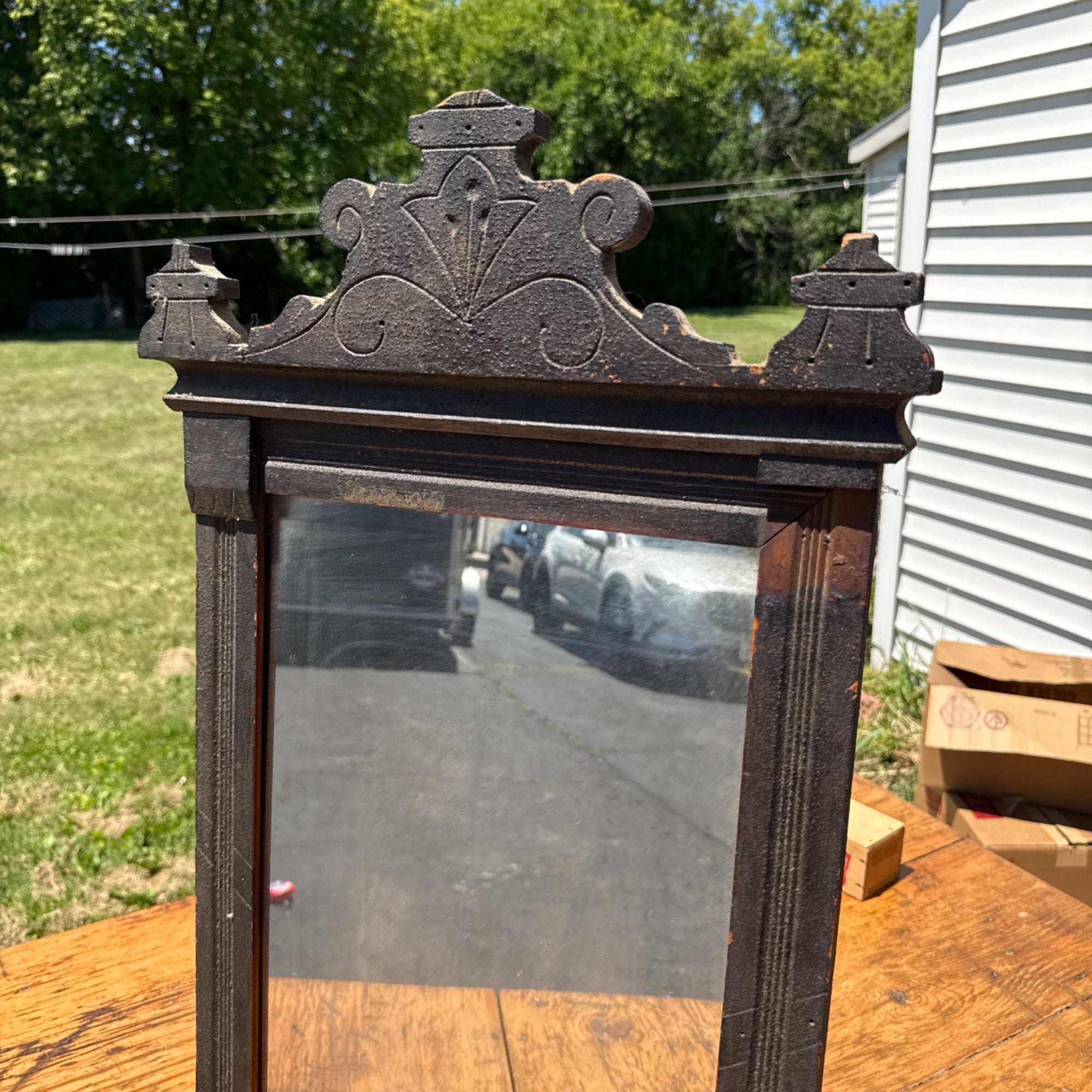Antique Eastlake Walnut Wall Mirror Victorian Carved Hall Entryway 1880s