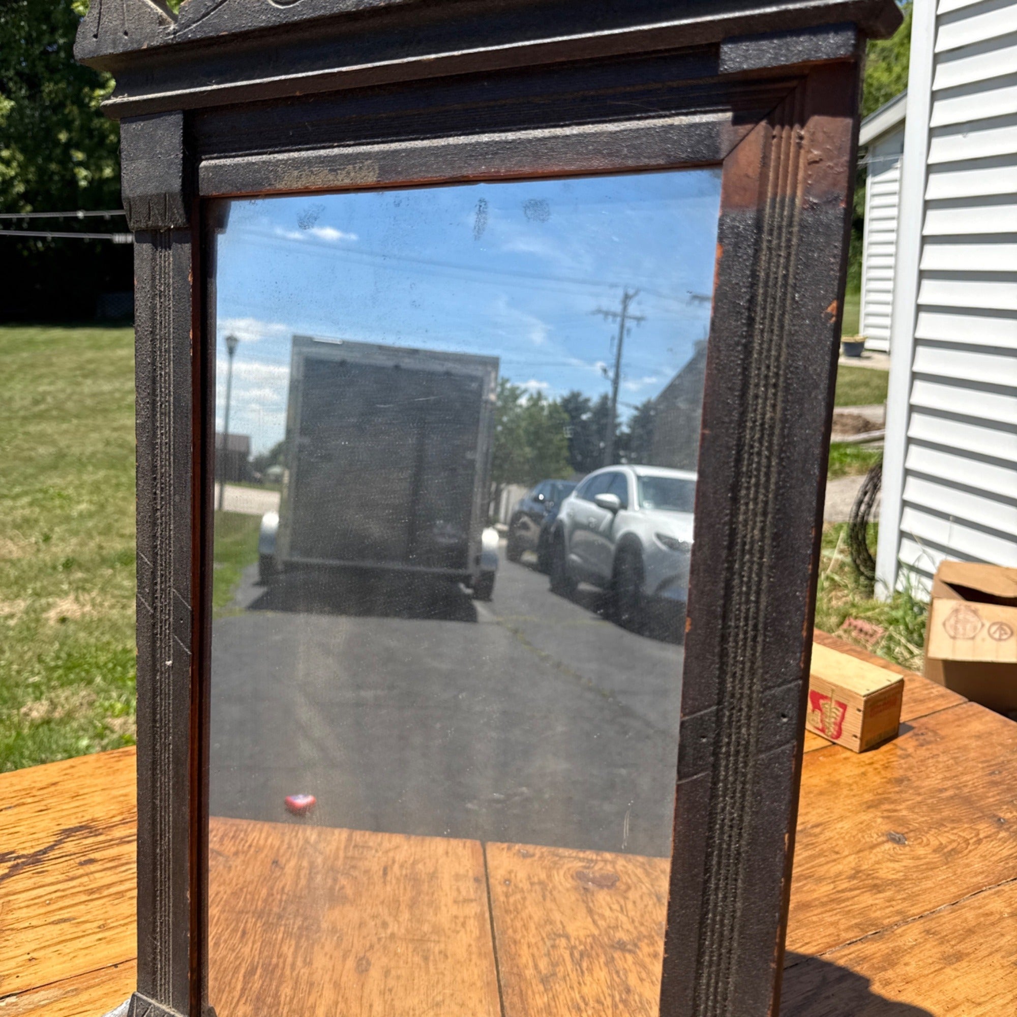 Antique Eastlake Walnut Wall Mirror Victorian Carved Hall Entryway 1880s