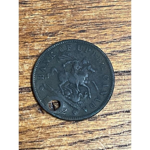 1852 Bank of Upper Canada One Penny Copper Bank Token Holed Pendant