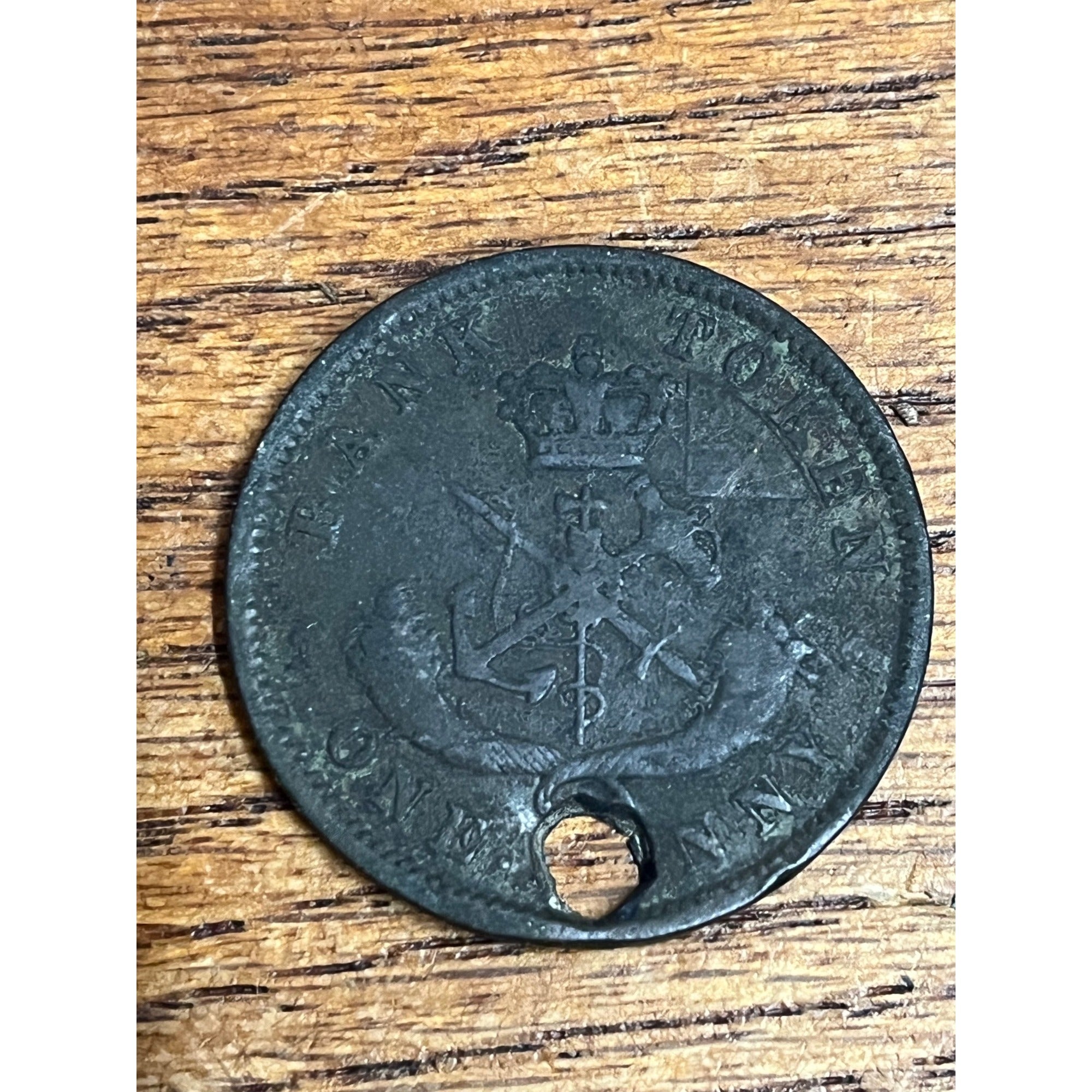 1852 Bank of Upper Canada One Penny Copper Bank Token Holed Pendant