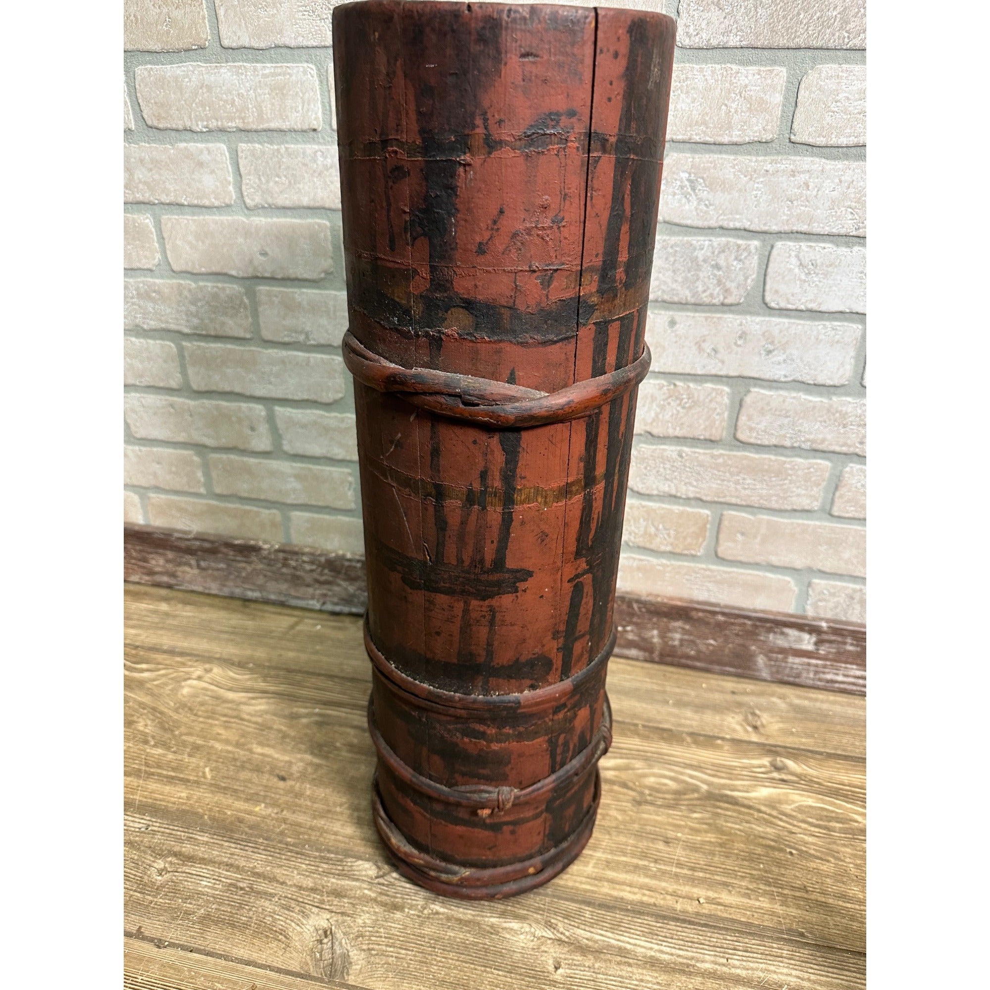 Antique Primitive 1800s Wooden Butter Churn Original Red Paint AAFA Early Farmhouse