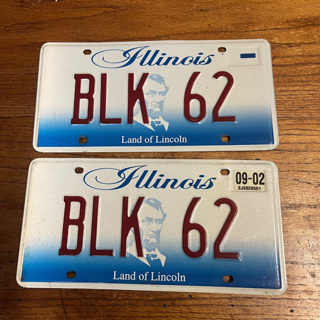Vintage Illinois License Plates Set 2 Custom Vanity Plates  BLK 62 Lincoln 1962