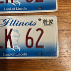 Vintage Illinois License Plates Set 2 Custom Vanity Plates  BLK 62 Lincoln 1962