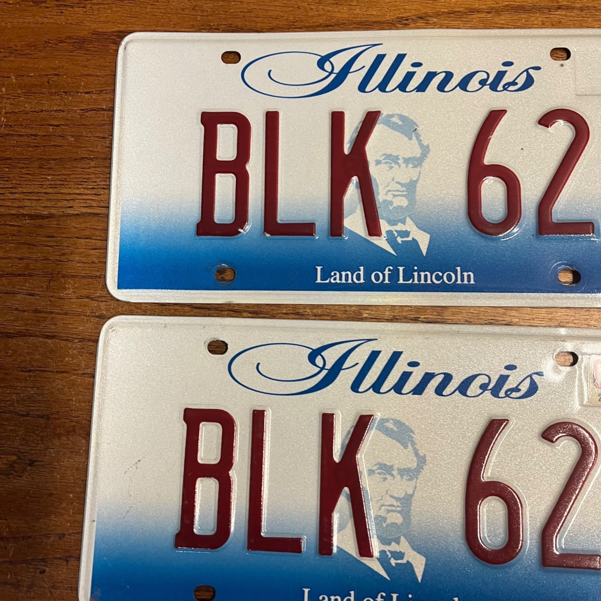 Vintage Illinois License Plates Set 2 Custom Vanity Plates  BLK 62 Lincoln 1962