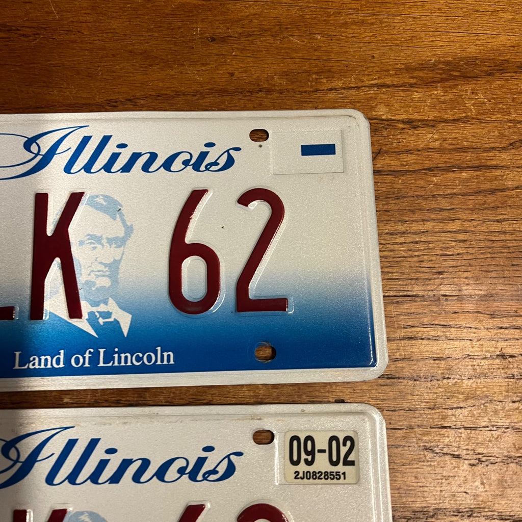 Vintage Illinois License Plates Set 2 Custom Vanity Plates  BLK 62 Lincoln 1962