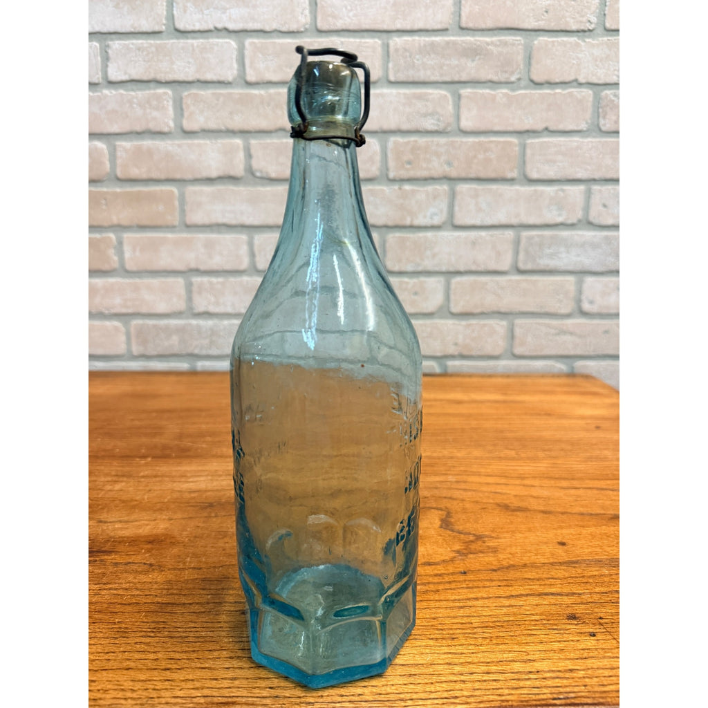 Early John Graf Quart Milwaukee Wis Blob Bottle Octagon Base Blue Hue Soda