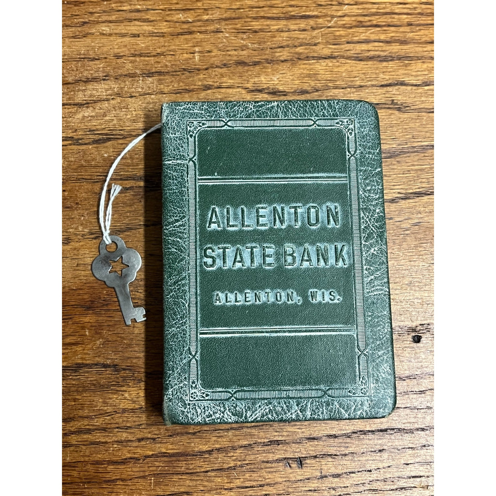 Vintage Bankers Utilities Co Book Coin Bank w/ Key - Allenton State Bank Wis