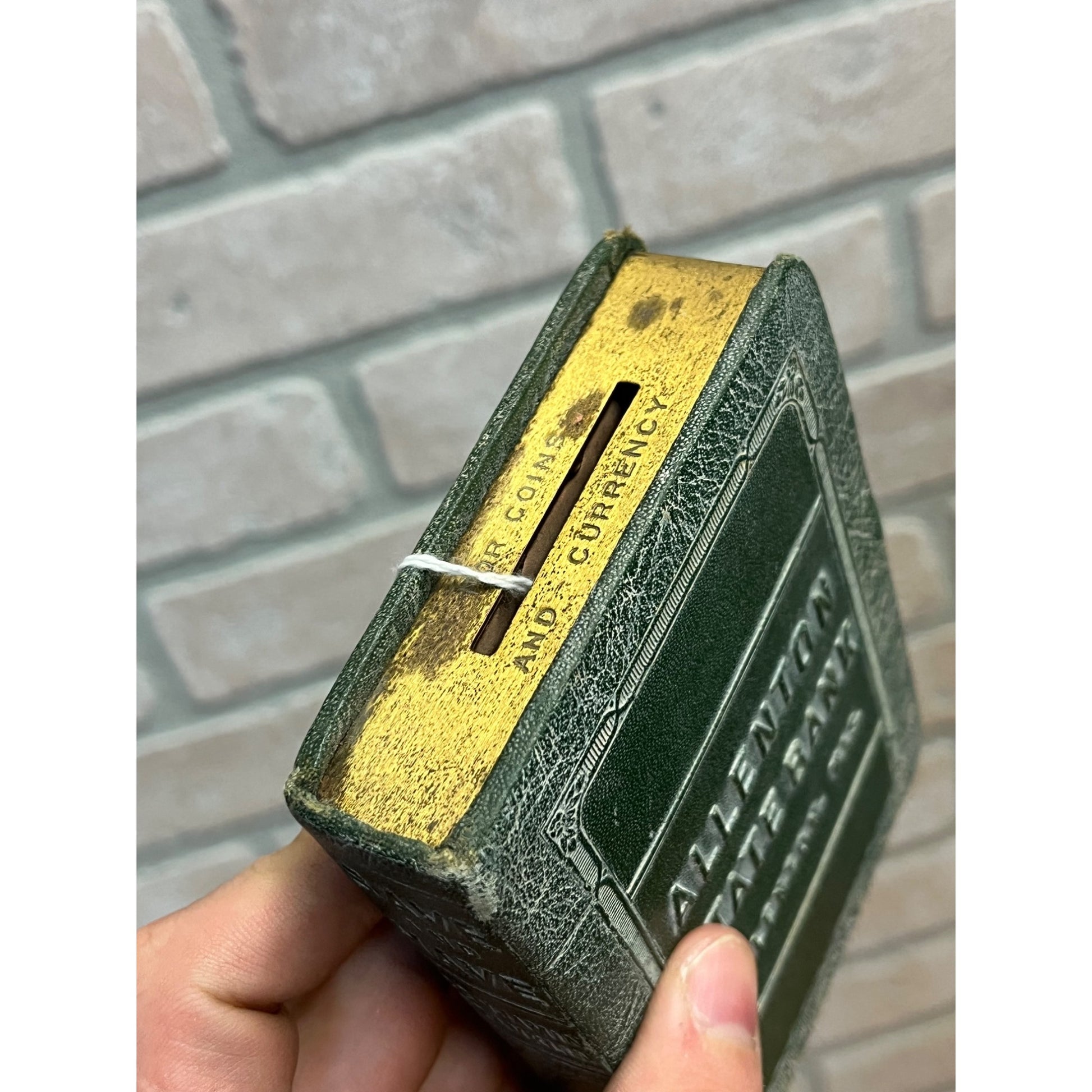 Vintage Bankers Utilities Co Book Coin Bank w/ Key - Allenton State Bank Wis