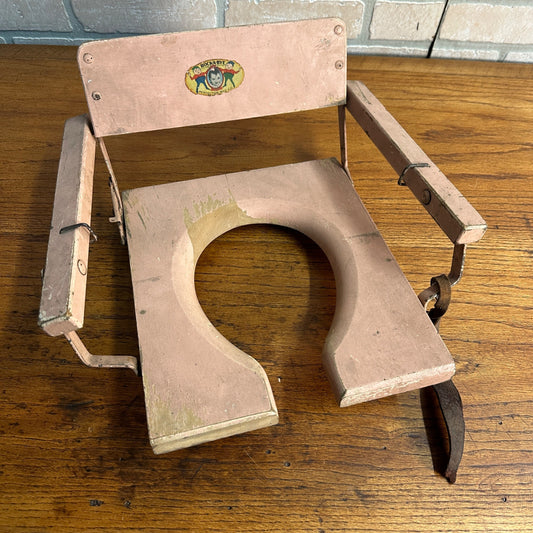 Vintage 1930s Rock-A-Bye Wooden Potty Seat Chair Perfection Mfg Co Pink Wood