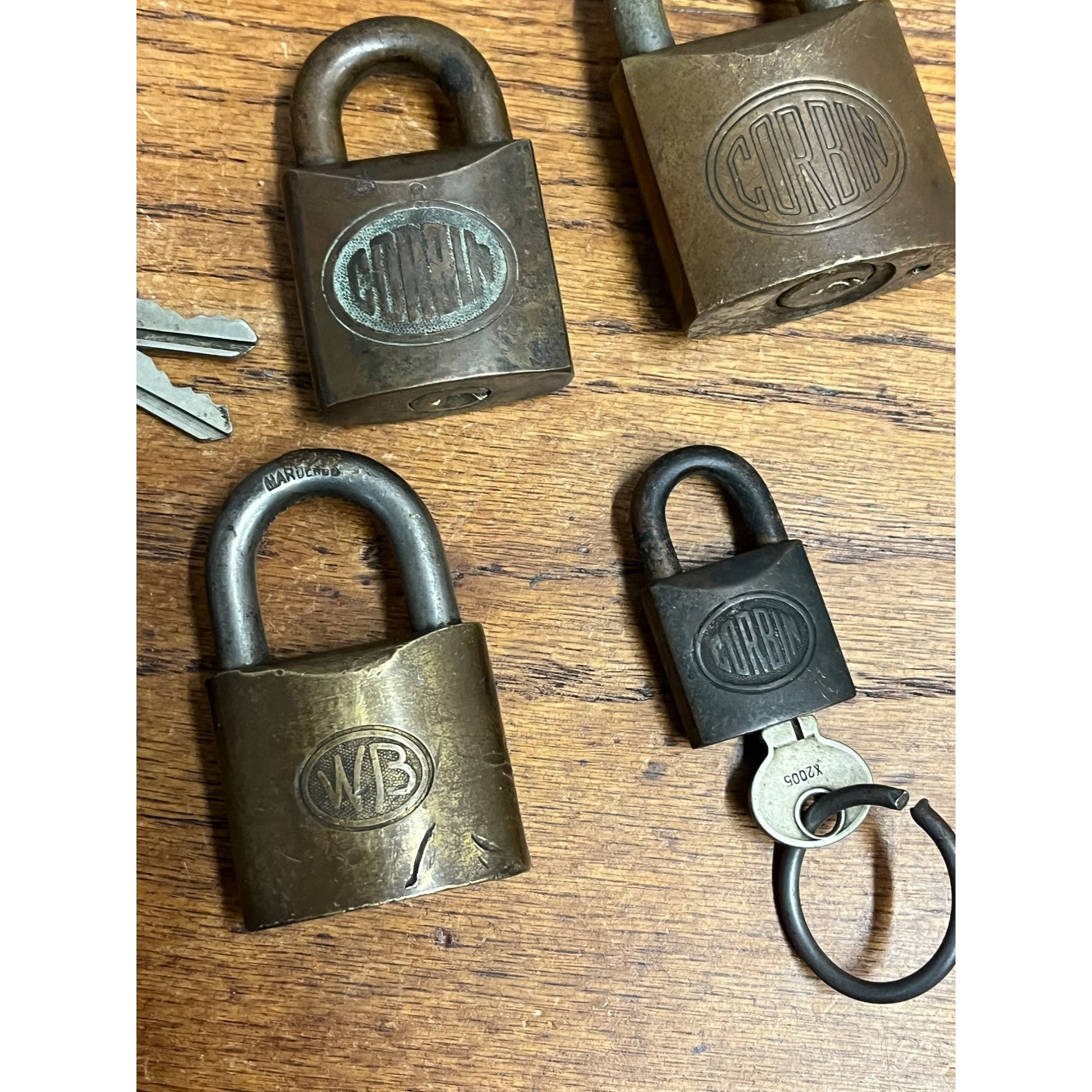 Vintage Solid Brass Padlocks: Corbin w/ Keys, Wilson Bohannan Co. ++ Heavy Duty