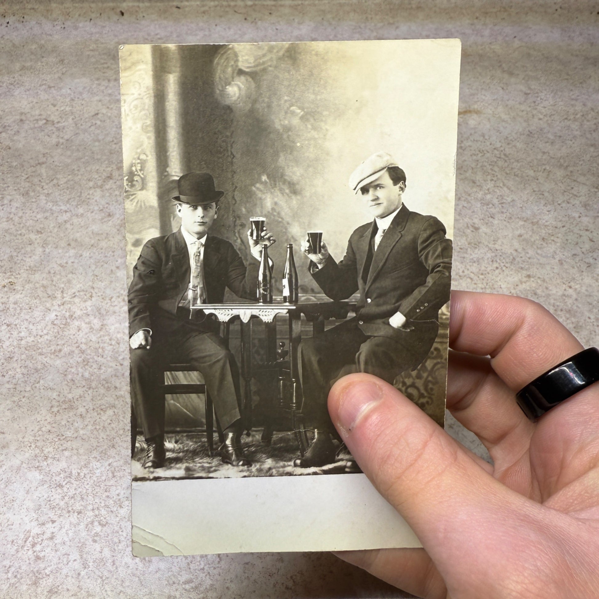 SCARCE RPPC Postcard Charles Hamm Brewery Random Lake Wis Men Drinking Beer