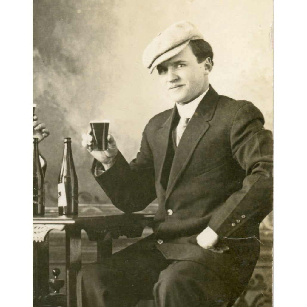 SCARCE RPPC Postcard Charles Hamm Brewery Random Lake Wis Men Drinking Beer